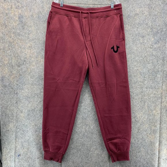 True Religion Sweatpants Men Large Adult Burgundy Jogger Pants Outdoors NEW - Picture 1 of 12